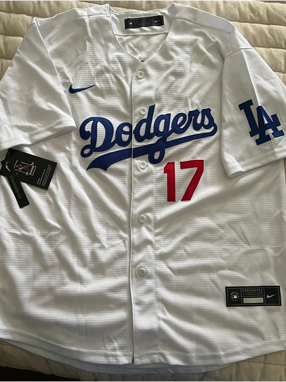 NWT YXL Nike Los Angeles Dodgers White Home Jersey with Blue Script